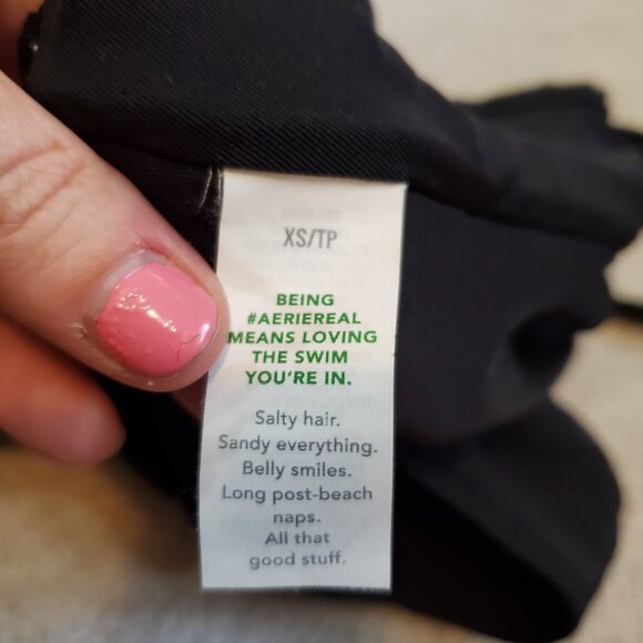 AERIE Ribbed Crinkle Scoop One Piece Swimsuit Full Coverage Black Women's XS - Picture 8 of 11